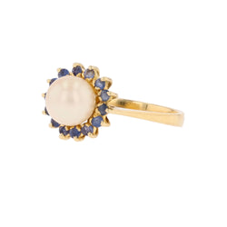 Bague Entourage en or jaune, perle et saphirs