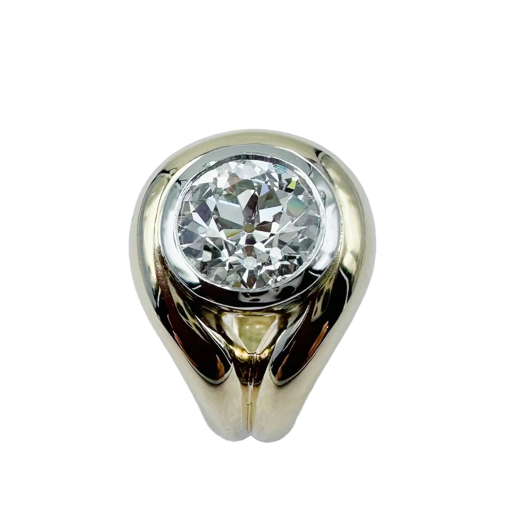 Bague Solitaire en or jaune, platine et diamant