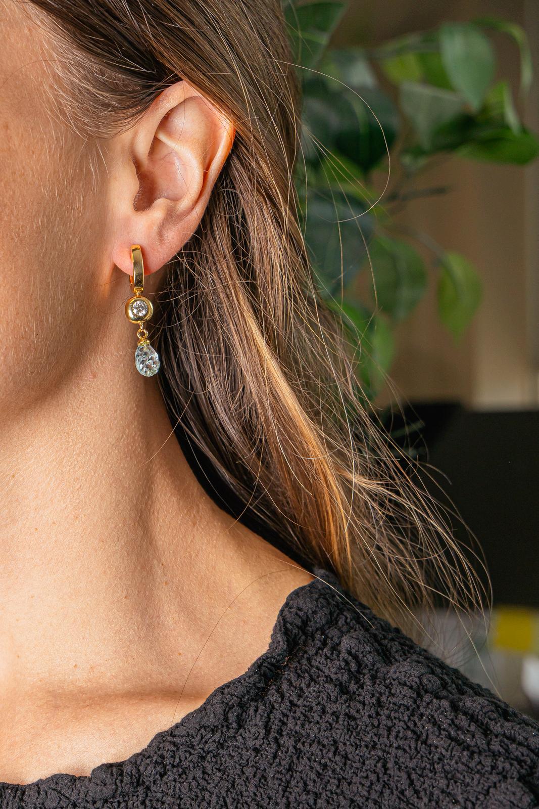 Boucles d'oreilles Or jaune Aigue-marine