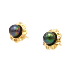 Boucles d'oreilles Puces en or jaune et perles