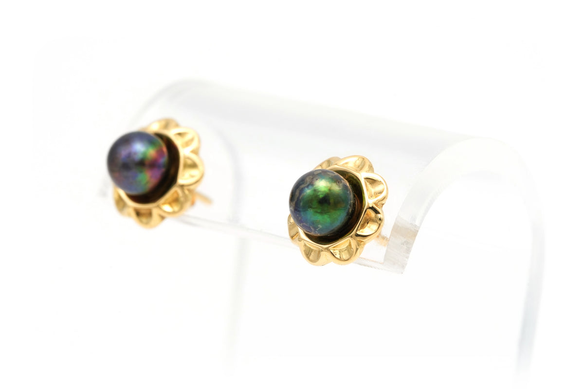 Boucles d'oreilles Puces en or jaune et perles