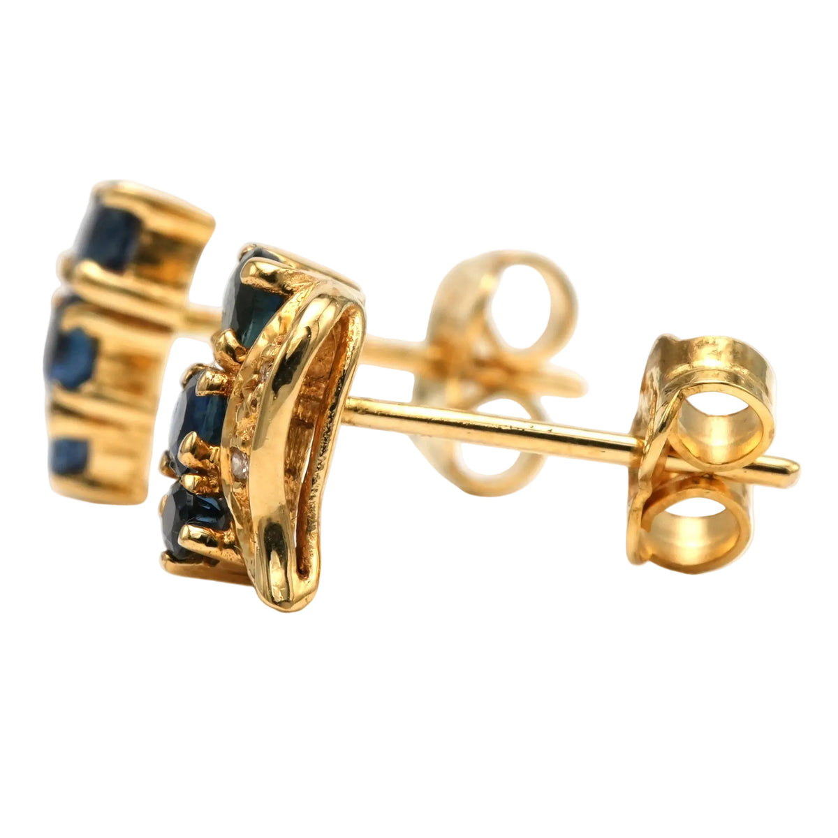 Boucles d'oreilles Puces en or jaune, saphirs et diamants