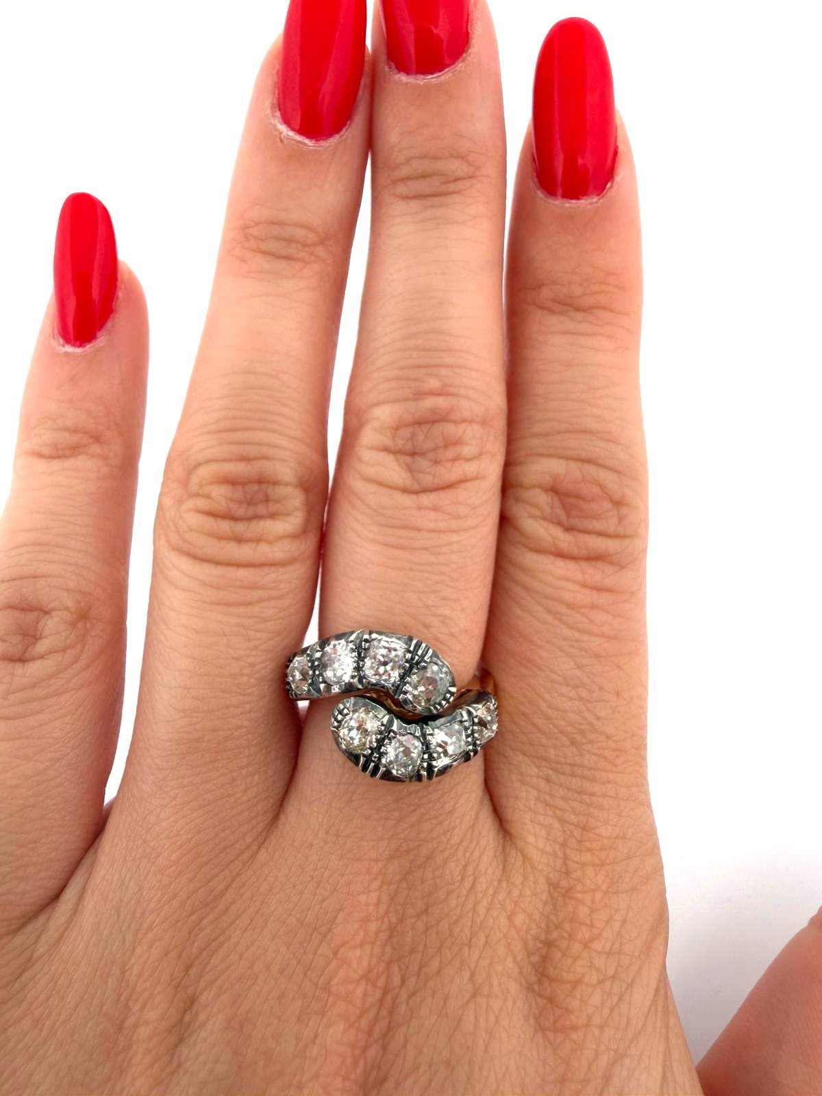 Bague Toi & Moi en or jaune, argent et diamants