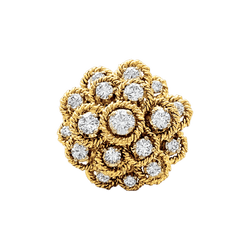 Bague fleur vintage, fils d'or jaune et diamants.
