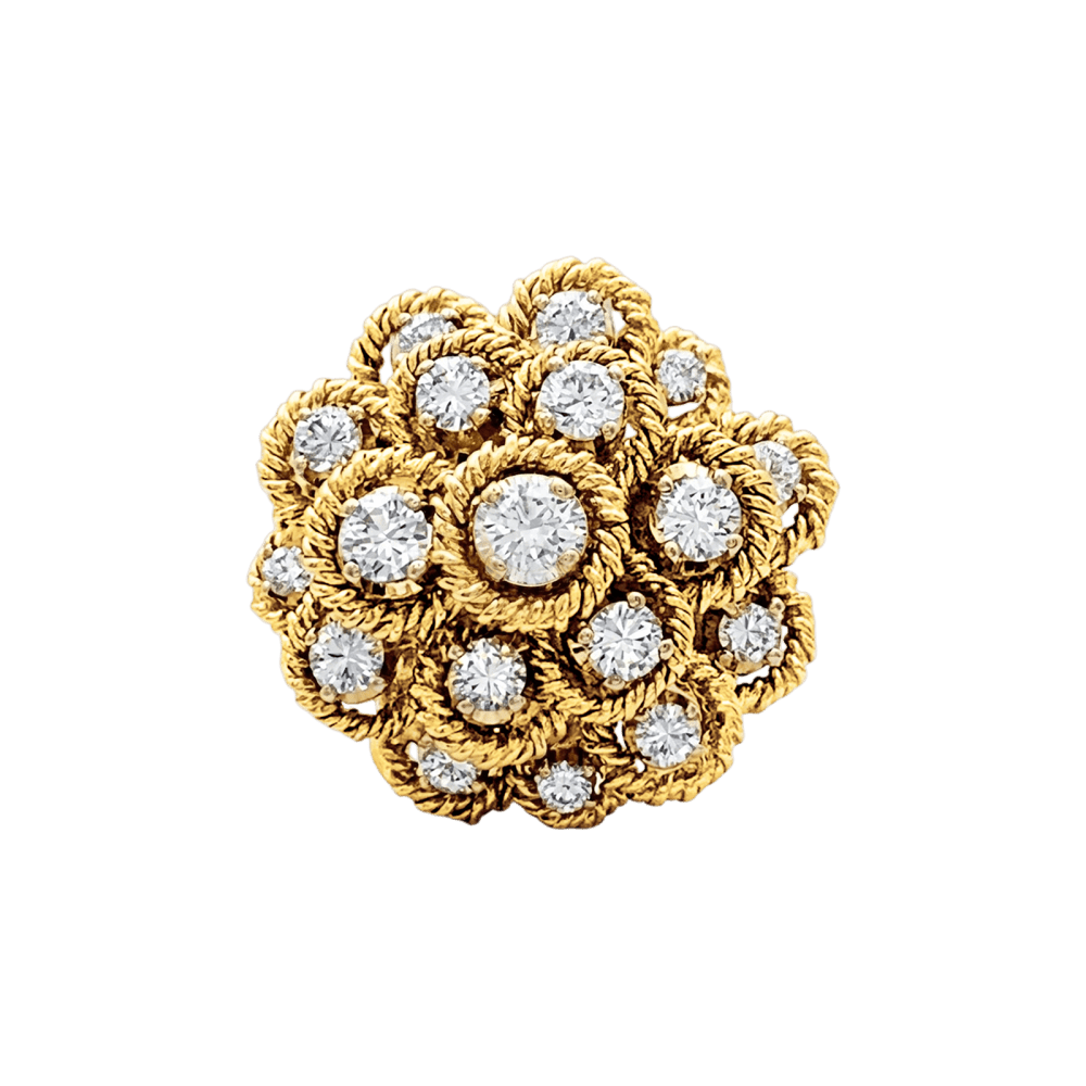Bague fleur vintage, fils d'or jaune et diamants.