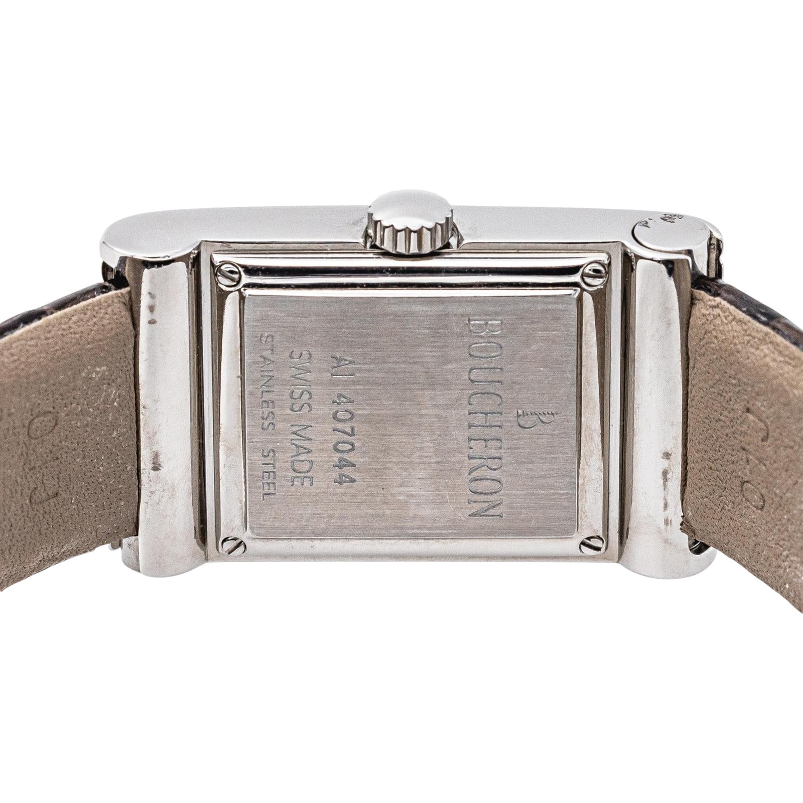 Montre BOUCHERON "Reflet" en acier, argent, cuir et diamants