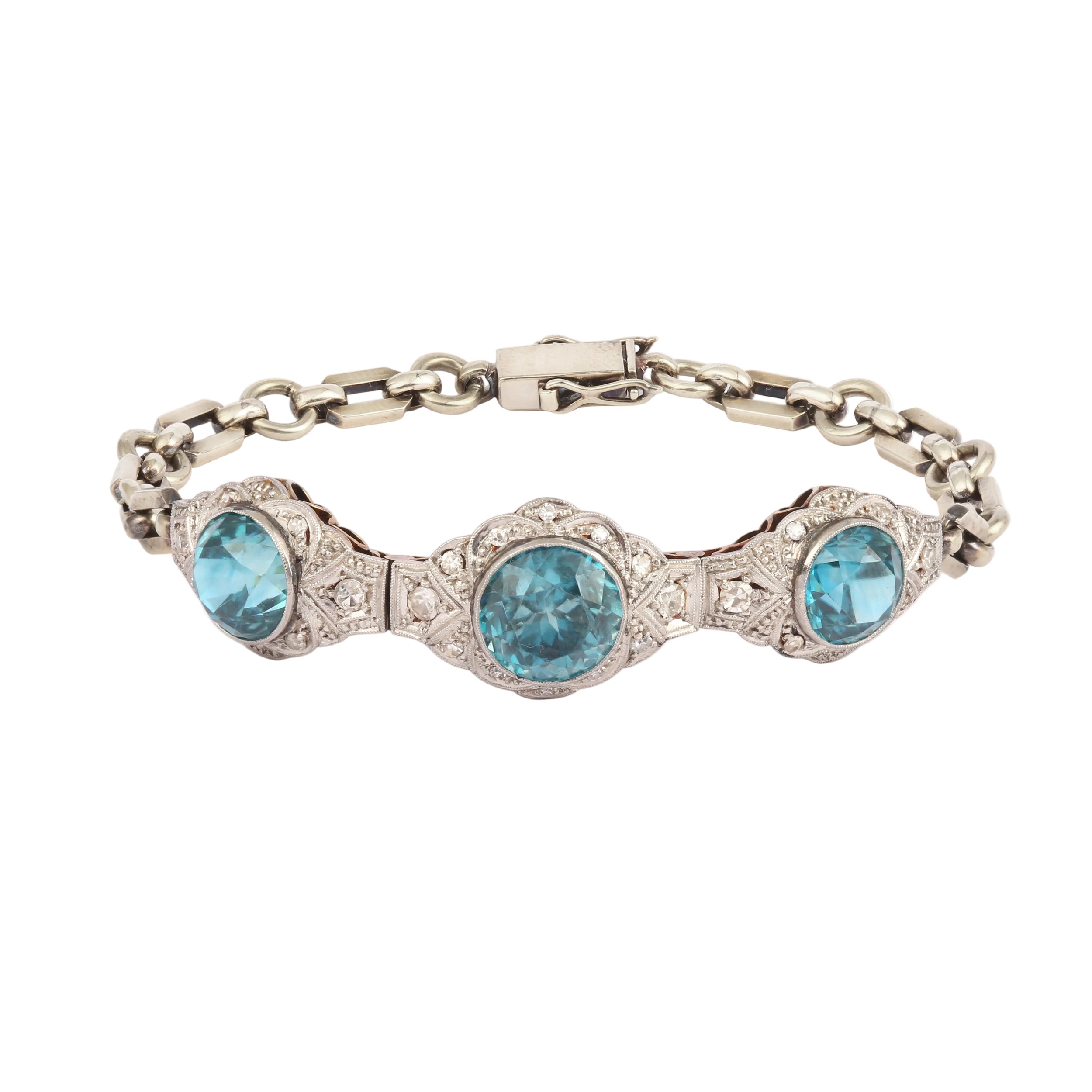 Bracelet en or blanc, platine, zircons et diamants