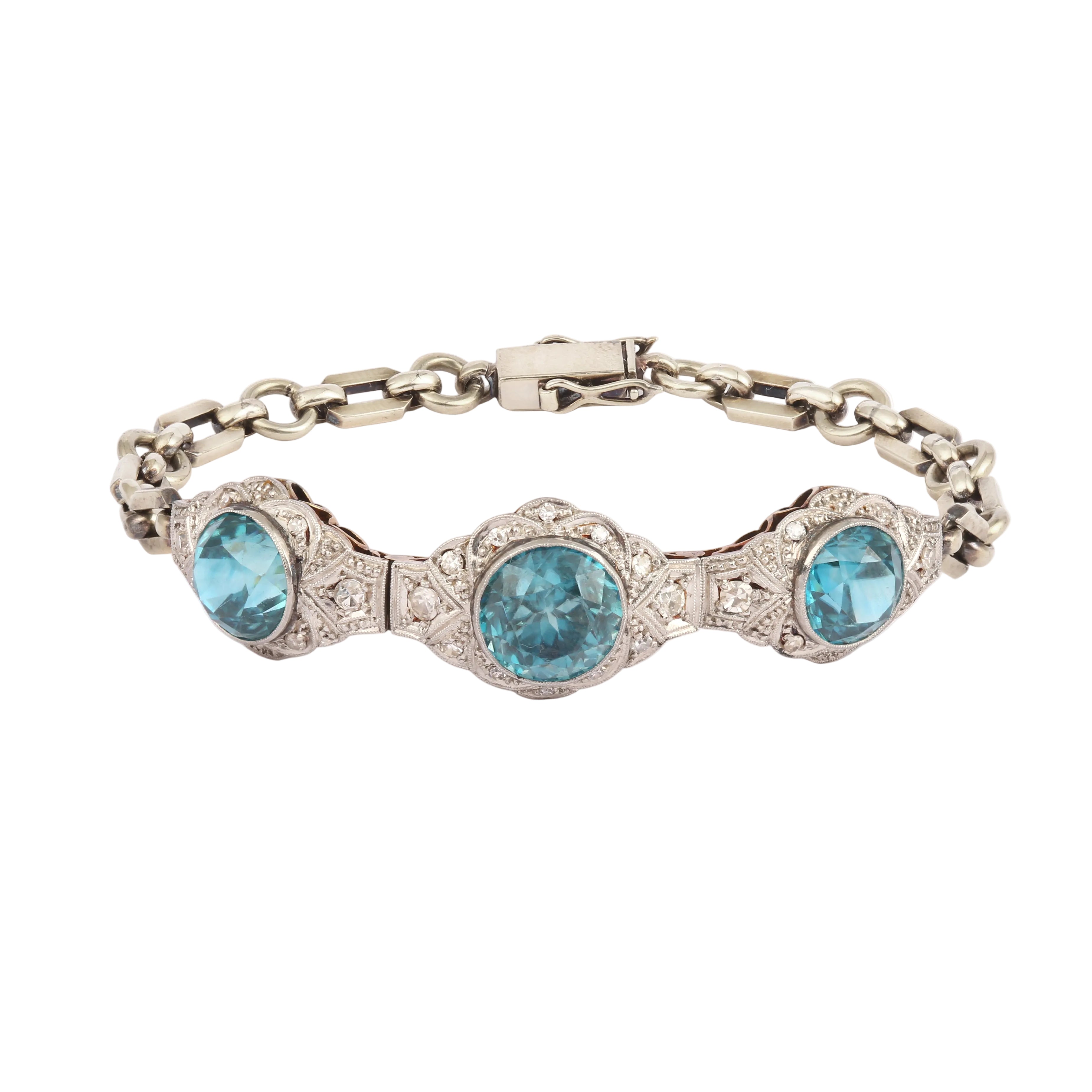 Bracelet en or blanc, platine, zircons et diamants