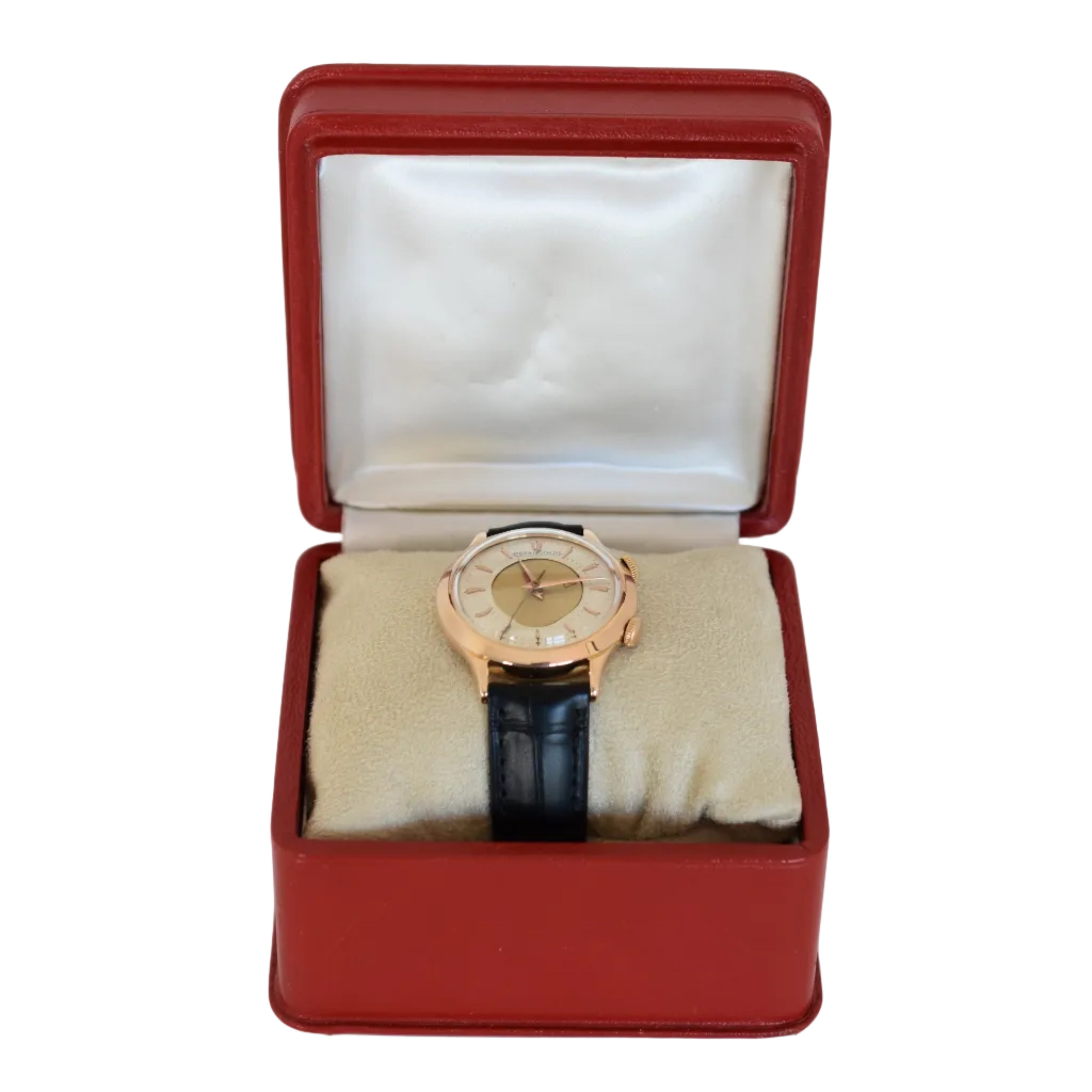 Montre JAEGER-LECOULTRE "Memovox Réveil" en or rose et cuir