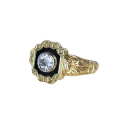 Bague en or jaune, émail et diamant