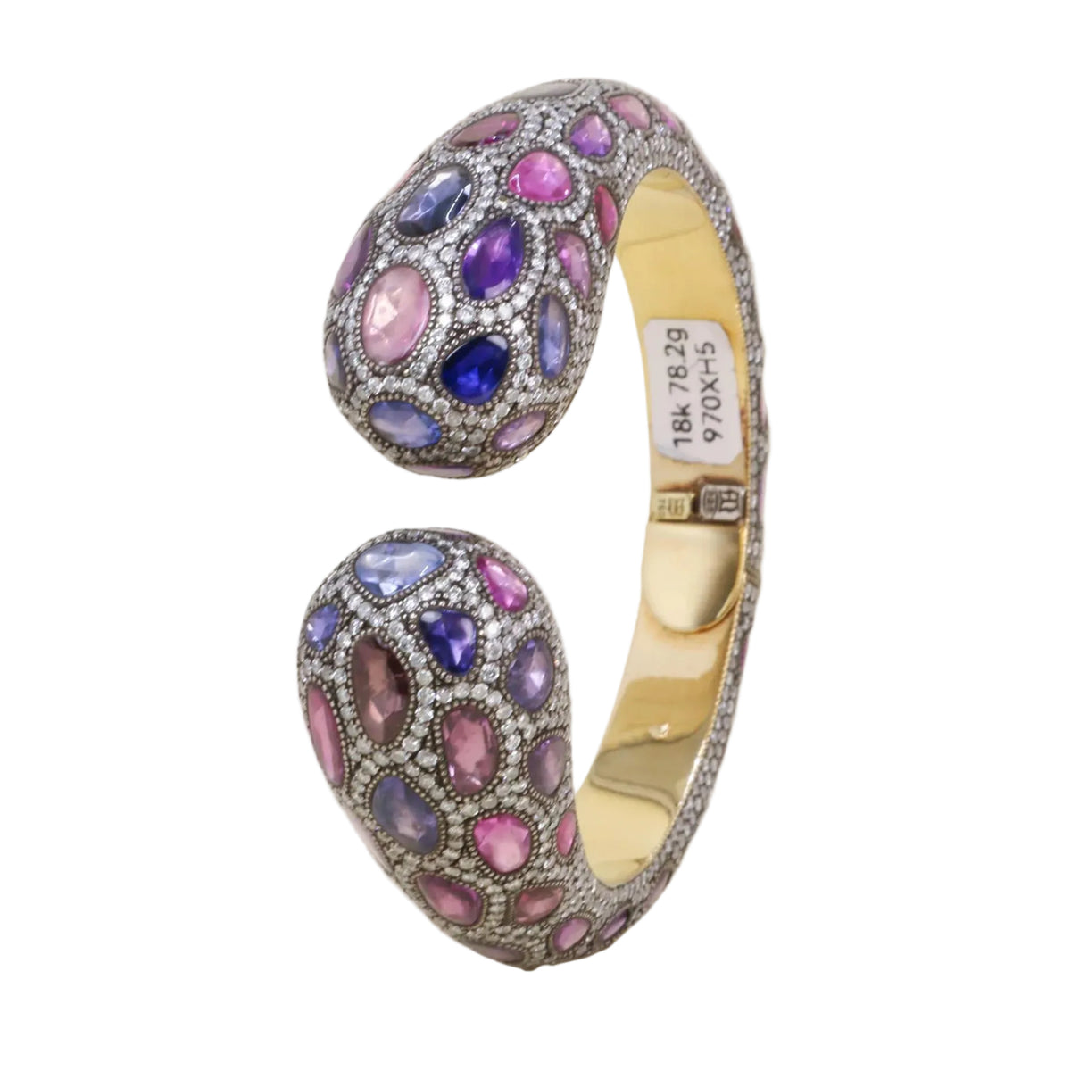 Bracelet Jonc ANDRÉ MARCHA en or jaune, argent, saphirs et diamants