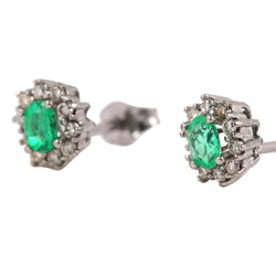 Boucles d'oreilles Puces en or blanc, émeraudes et diamants