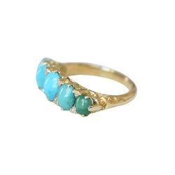 Bague Jarretière en or jaune, turquoises et diamants