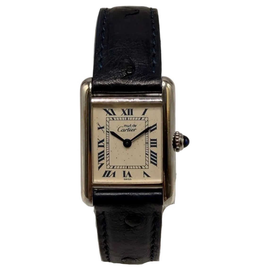 Montre CARTIER Tank Must de Tank en argent et cuir