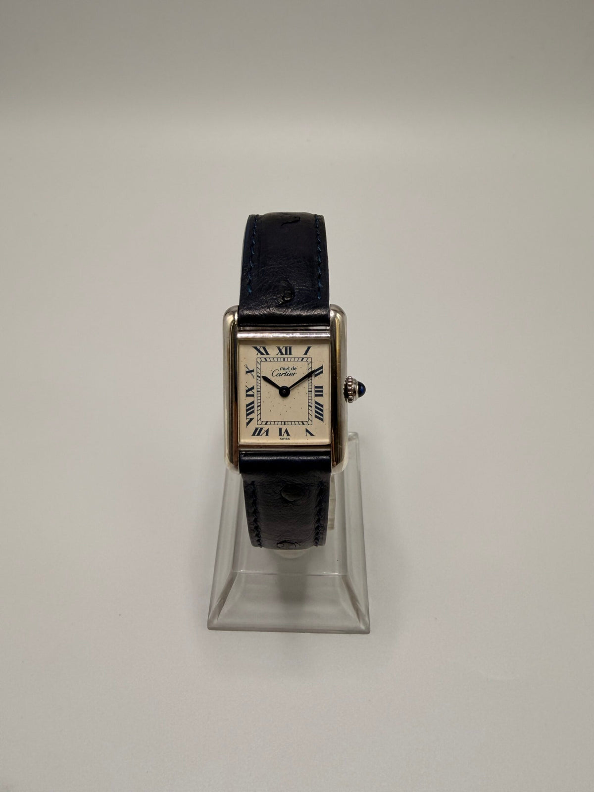 Montre CARTIER Tank Must de Tank en argent et cuir