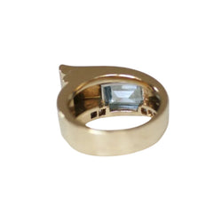 Bague Tank en or jaune, platine, aigue-marine et diamants