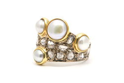 Bague Cocktail en or jaune, perles et diamants