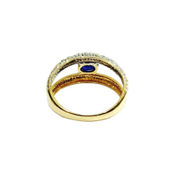 Ring in yellow gold, white gold, sapphire, and diamonds
