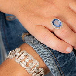 Art Deco ring in platinum, sapphire, and diamonds