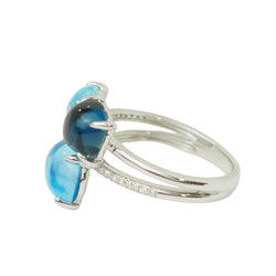 Bague Trilogie en or blanc, aigue-marine, topazes et diamants
