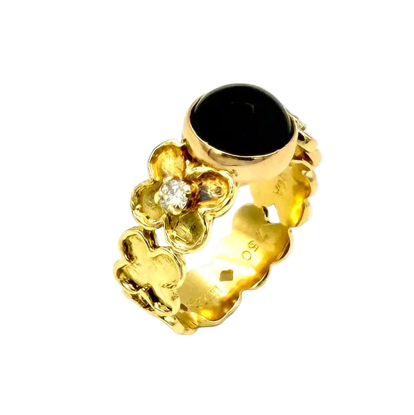 VAN CLEEF & ARPELS. Bague vintage en or jaune 18K, onyx et diamants