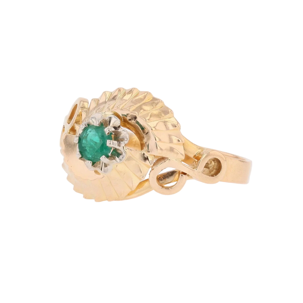 Bague en or rose et émeraude