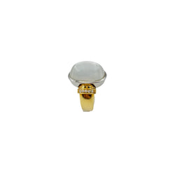 Bague Solitaire en or jaune, or blanc, pierre de lune et diamants