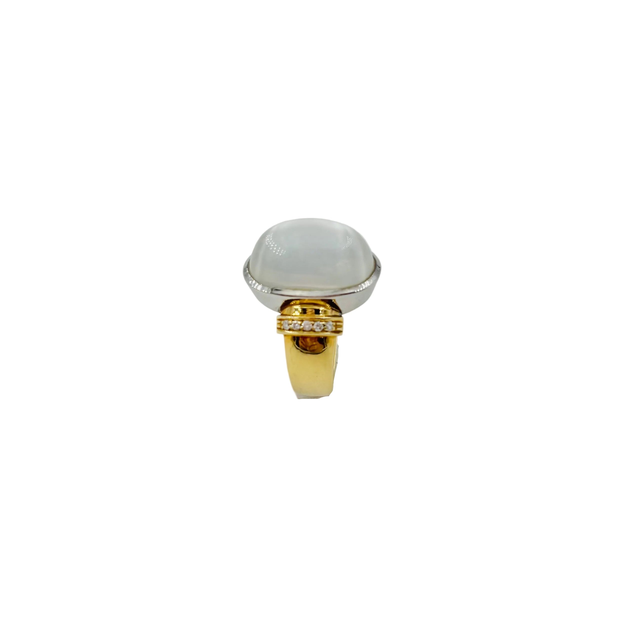 Bague Solitaire en or jaune, or blanc, pierre de lune et diamants