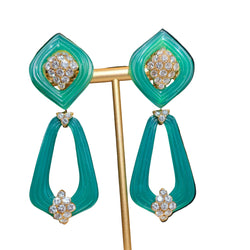 Boucles d'oreilles Pendantes RENE KERN en or jaune, chrysoprases et diamants