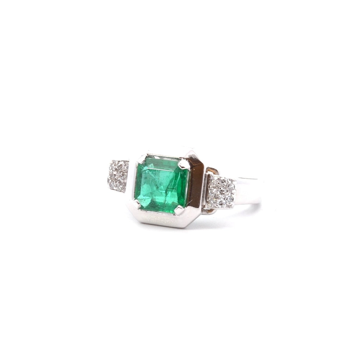 Bague vintage émeraude 1,54cts et diamants