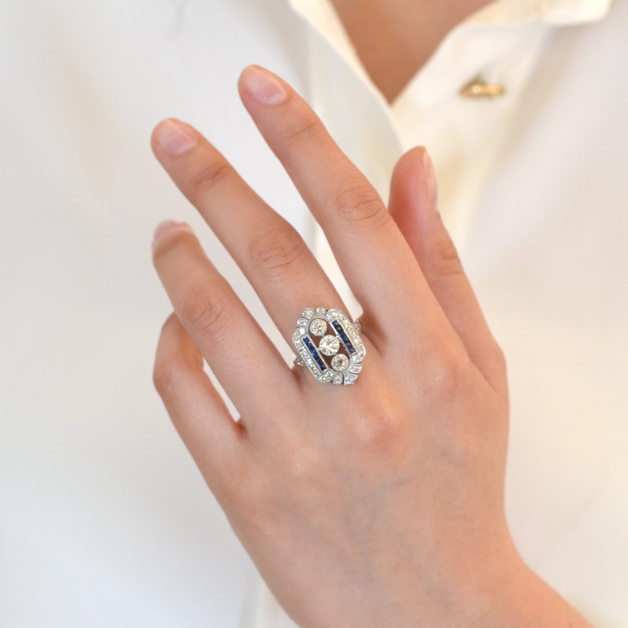 Bague art déco diamants et saphirs