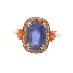 Bague saphir de 2,67cts, saphirs orange et diamants