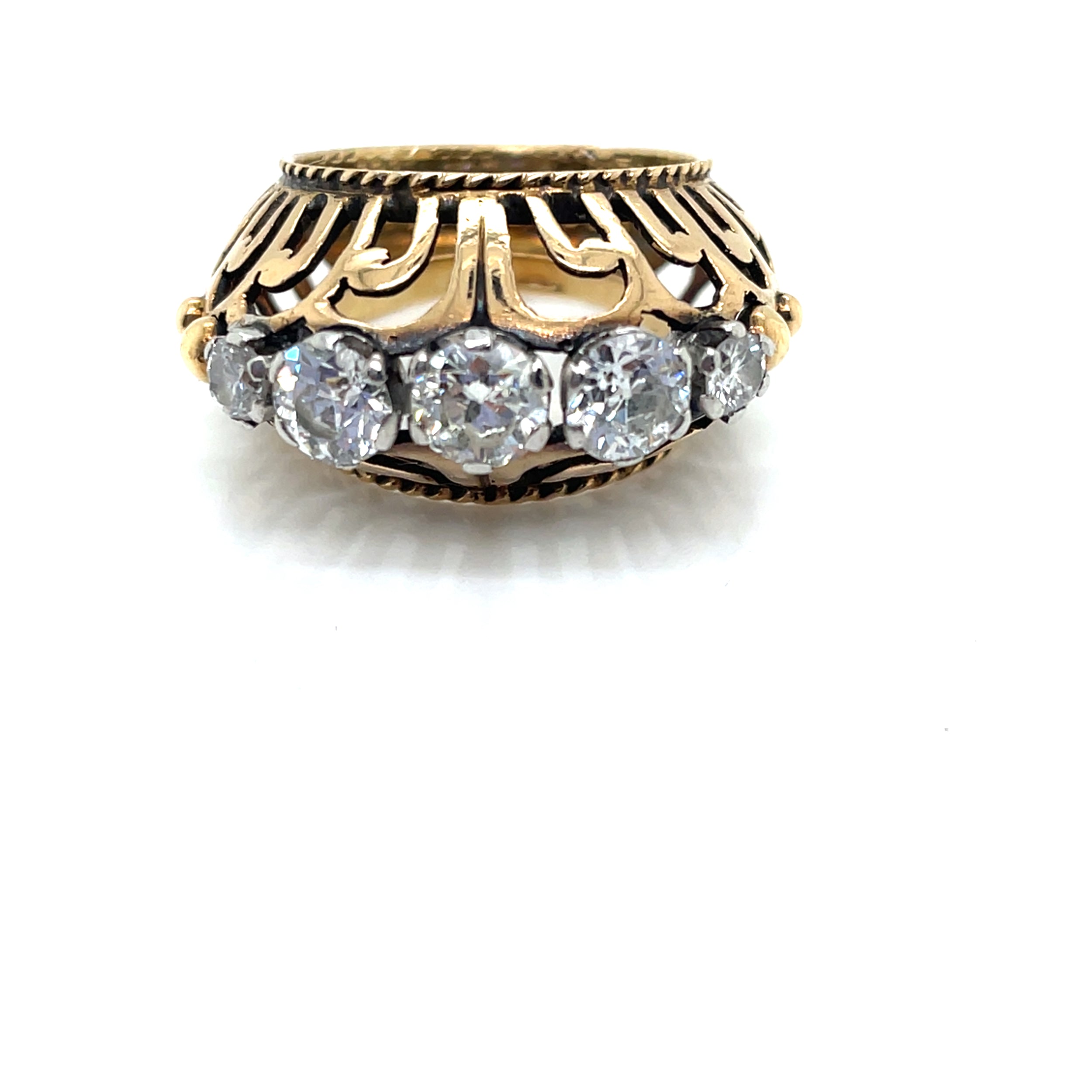 Bague tank jarretière en or jaune et diamants