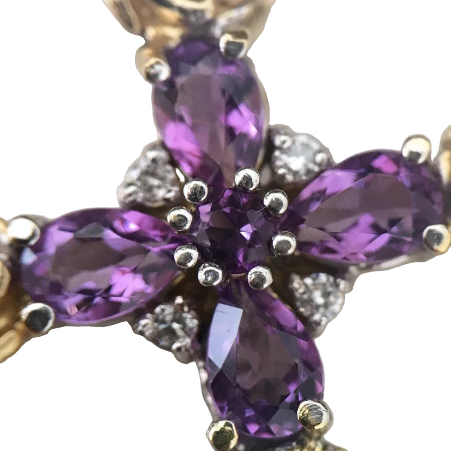 Pendentif Croix en or jaune, or blanc, améthystes, et diamants