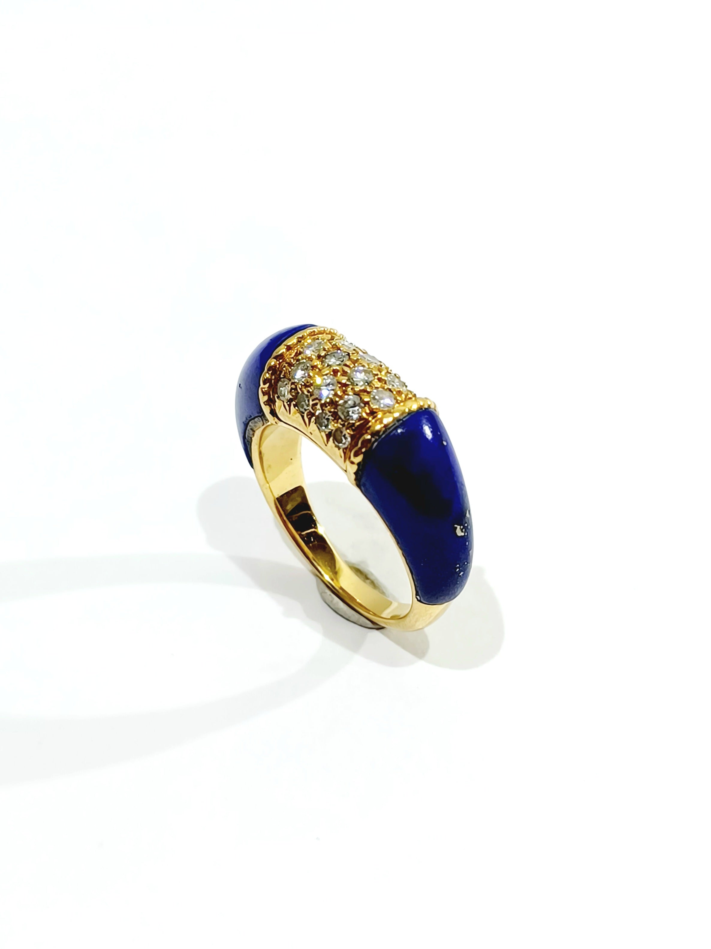 Bague Jonc en or jaune, lapis-lazuli et diamants