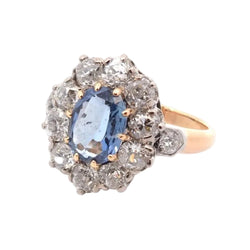 Bague Pompadour en or jaune, platine, saphir et diamants