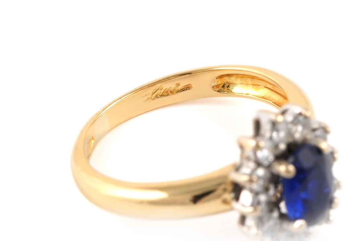 Bague Marguerite en or jaune, saphir et zirconiums