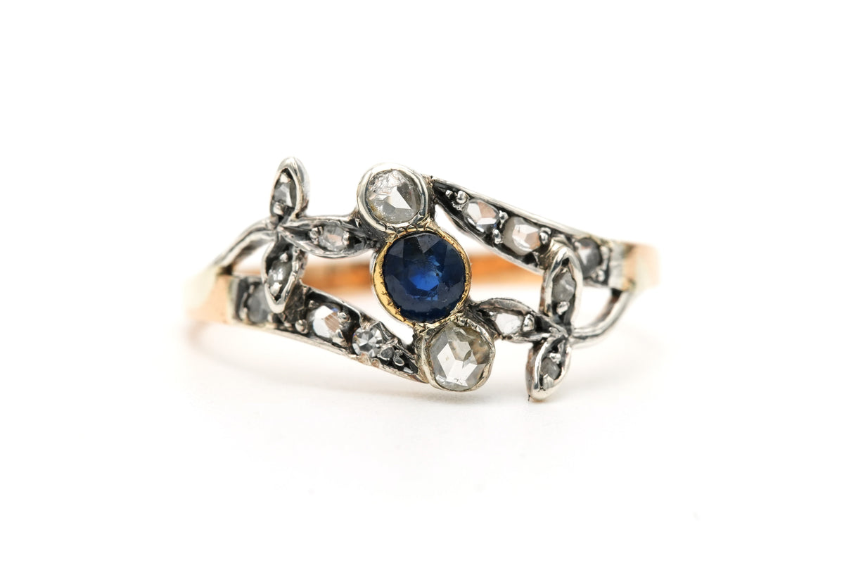 Bague en or blanc, or jaune, saphirs et diamants