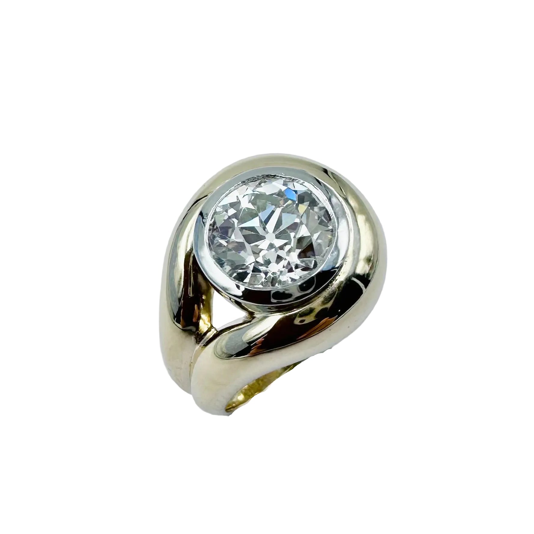 Bague Solitaire en or jaune, platine et diamant