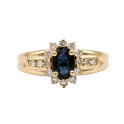 Bague Marguerite en or jaune, saphir et diamants