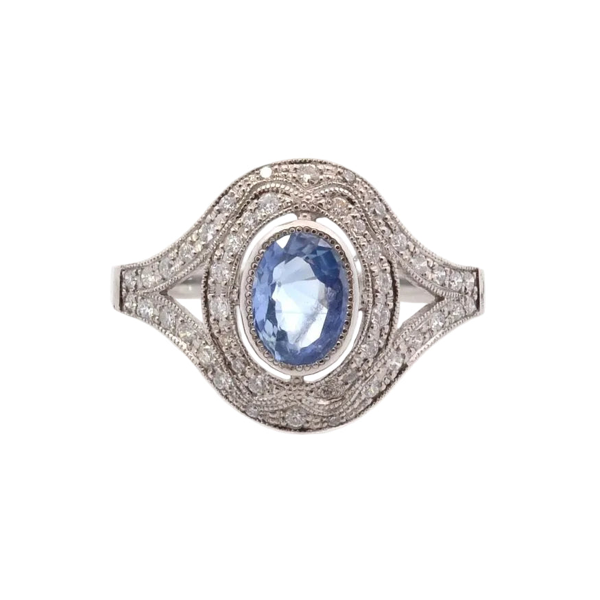 Bague Entourage en platine, saphir et diamants