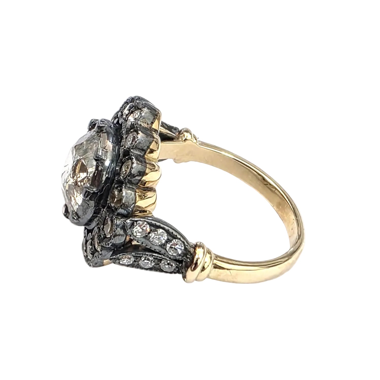 Bague Entourage en or or jaune, argent et diamants