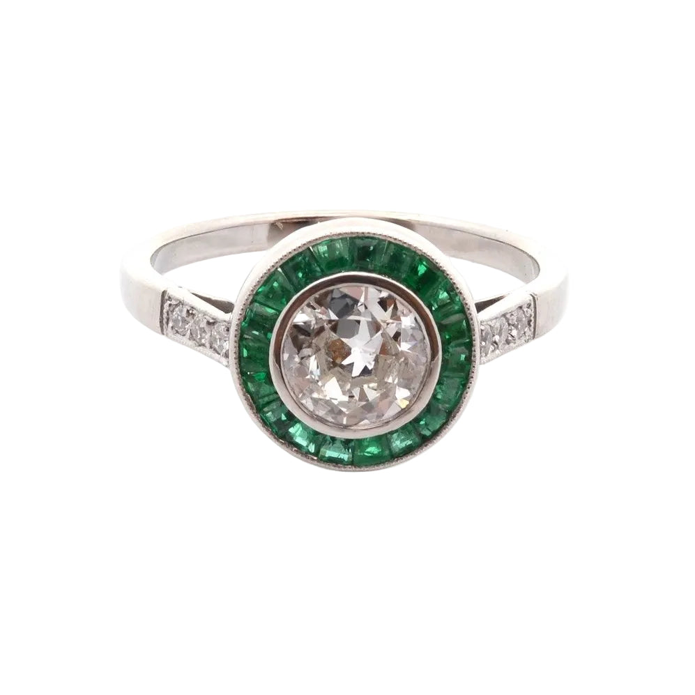 Bague art déco diamants et émeraudes
