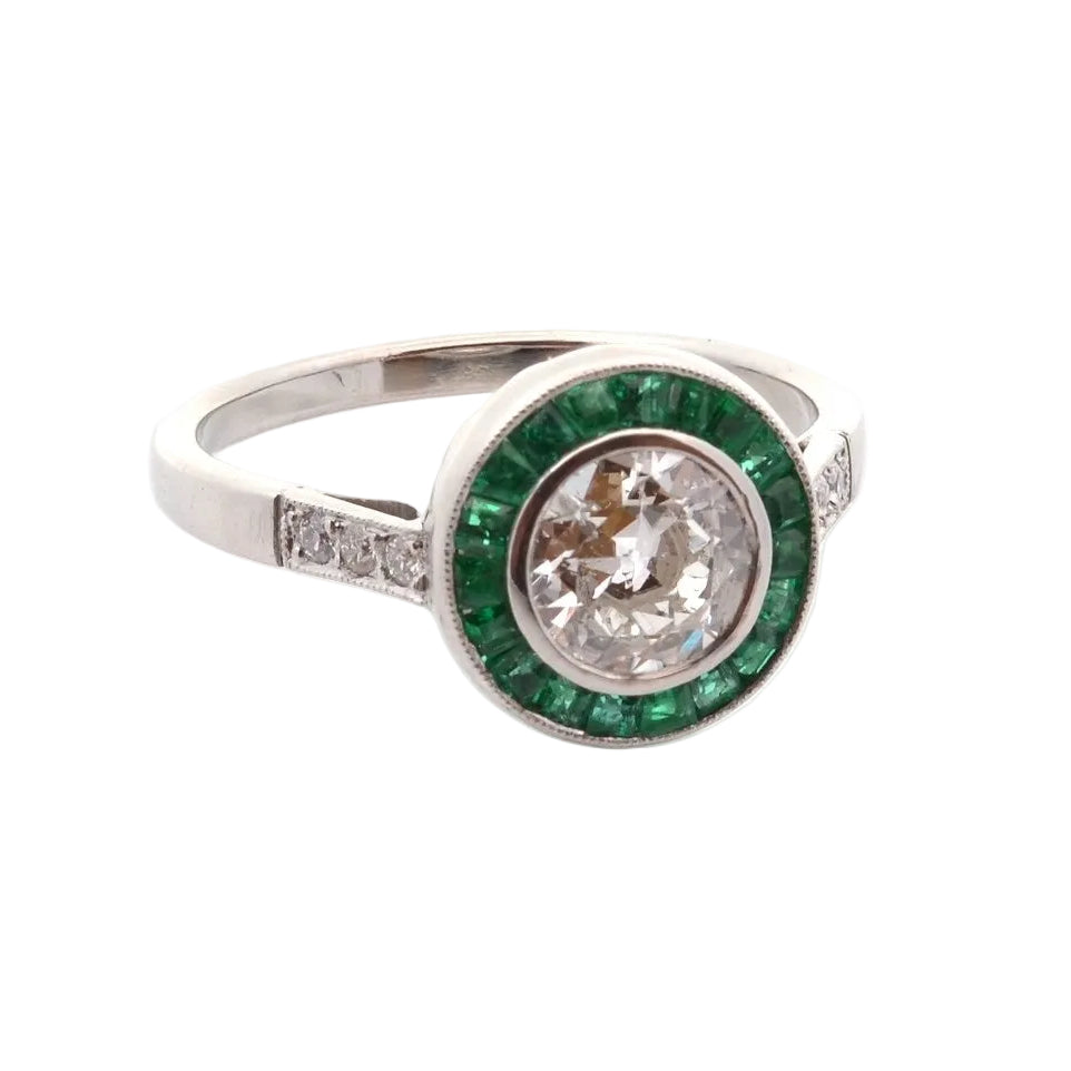 Bague art déco diamants et émeraudes