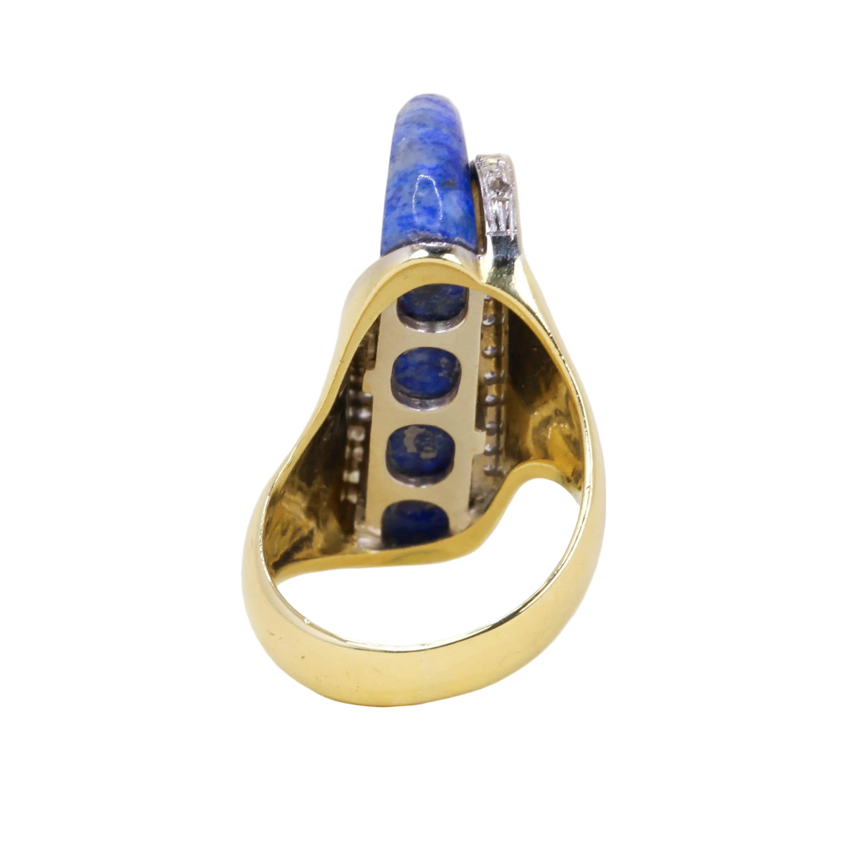 Bague Cocktail en or jaune, lapis-lazuli et diamants