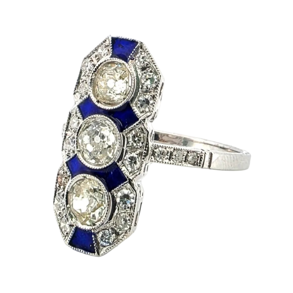 Bague Trilogie en or blanc, émail et diamants