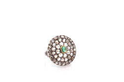 Bague ancienne émeraude et roses de diamants