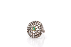 Bague ancienne émeraude et roses de diamants