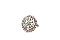 Bague ancienne émeraude et roses de diamants