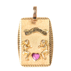 Médaille CHARLES PERROUD "Il bat pour toi" en or jaune, émail et rubis